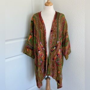 Soft Surroundings Paisley Embroidered Kimono Duster Oasis Boho Hippie Festival